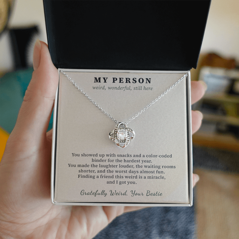 Best Friend Cancer Survivor Necklace Thank You Gift | Message Card | Knot Pendant Bestie