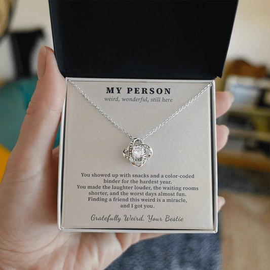 Best Friend Cancer Survivor Necklace Thank You Gift | Message Card | Knot Pendant Bestie