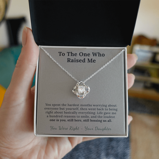Cancer Survivor Mom Necklace Remission Gift From Daughter | Message Card | Knot Pendant Keepsake