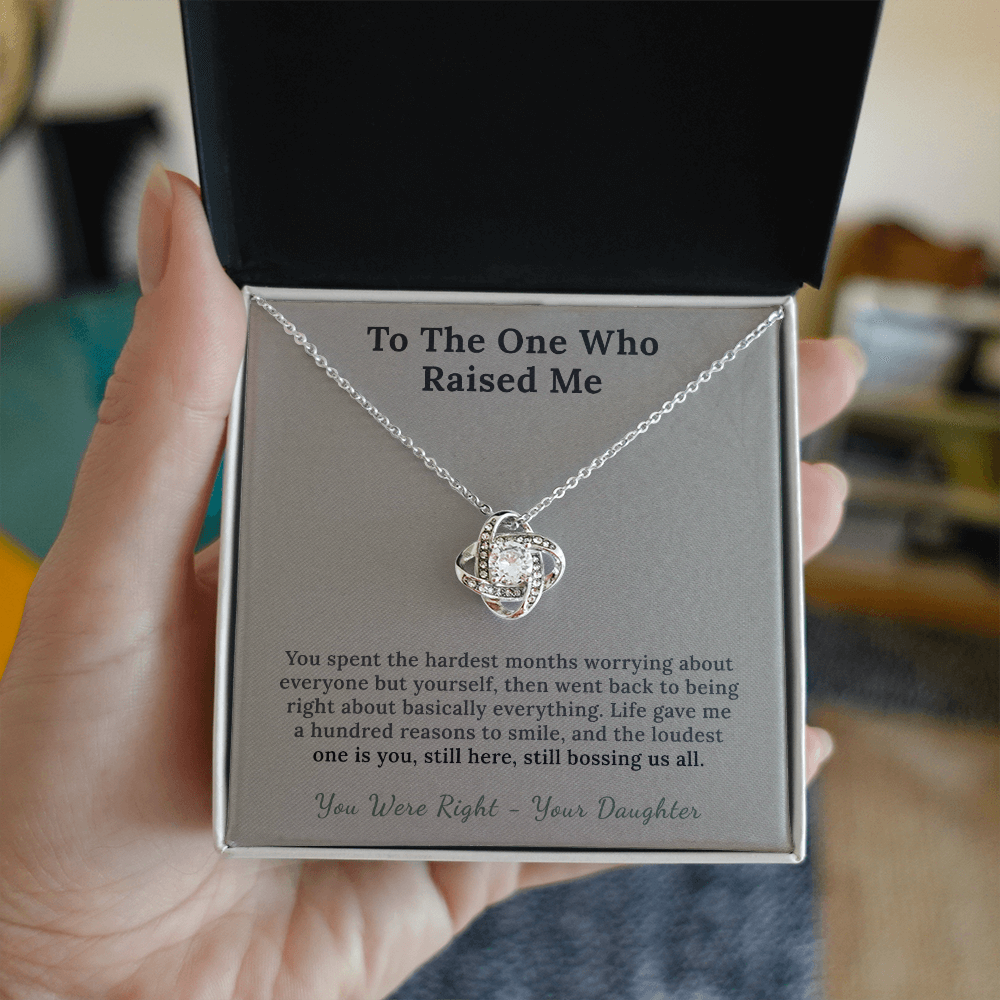Cancer Survivor Mom Necklace Remission Gift From Daughter | Message Card | Knot Pendant Keepsake