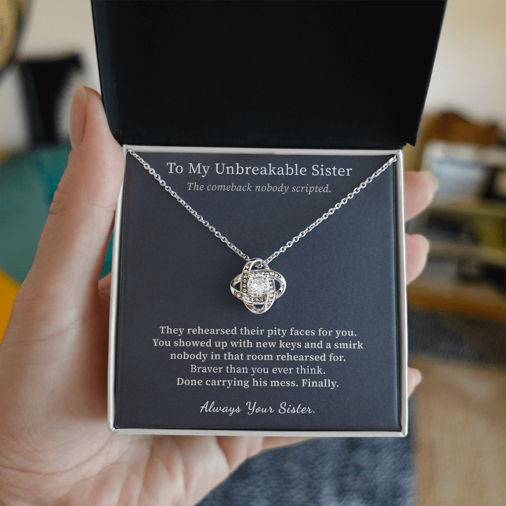 Strong Woman Necklace Divorce Gift From Sister | Message Card | Knot Pendant