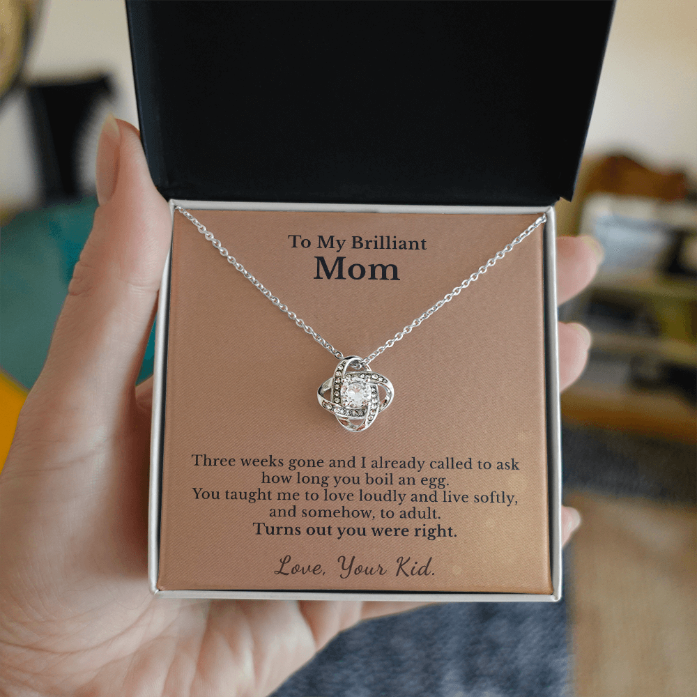 Mama Necklace Appreciation Gift From College Kid | Message Card | Knot Pendant Keepsake