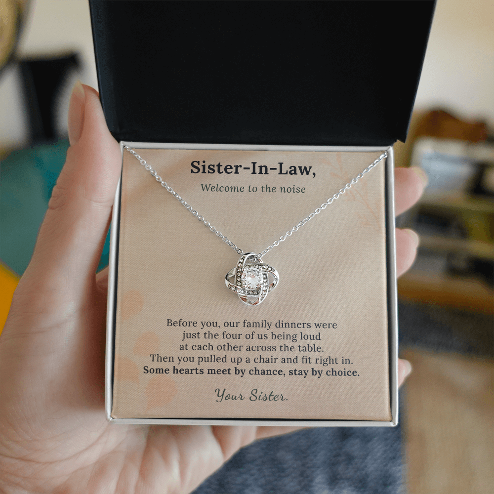 New Sister Necklace Wedding Welcome Gift | Message Card | Knot Pendant Chosen Family