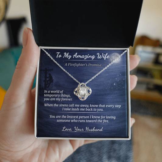 Love Knot Necklace for Lineman Wife Missing You Gift | Message Card | Long Nights