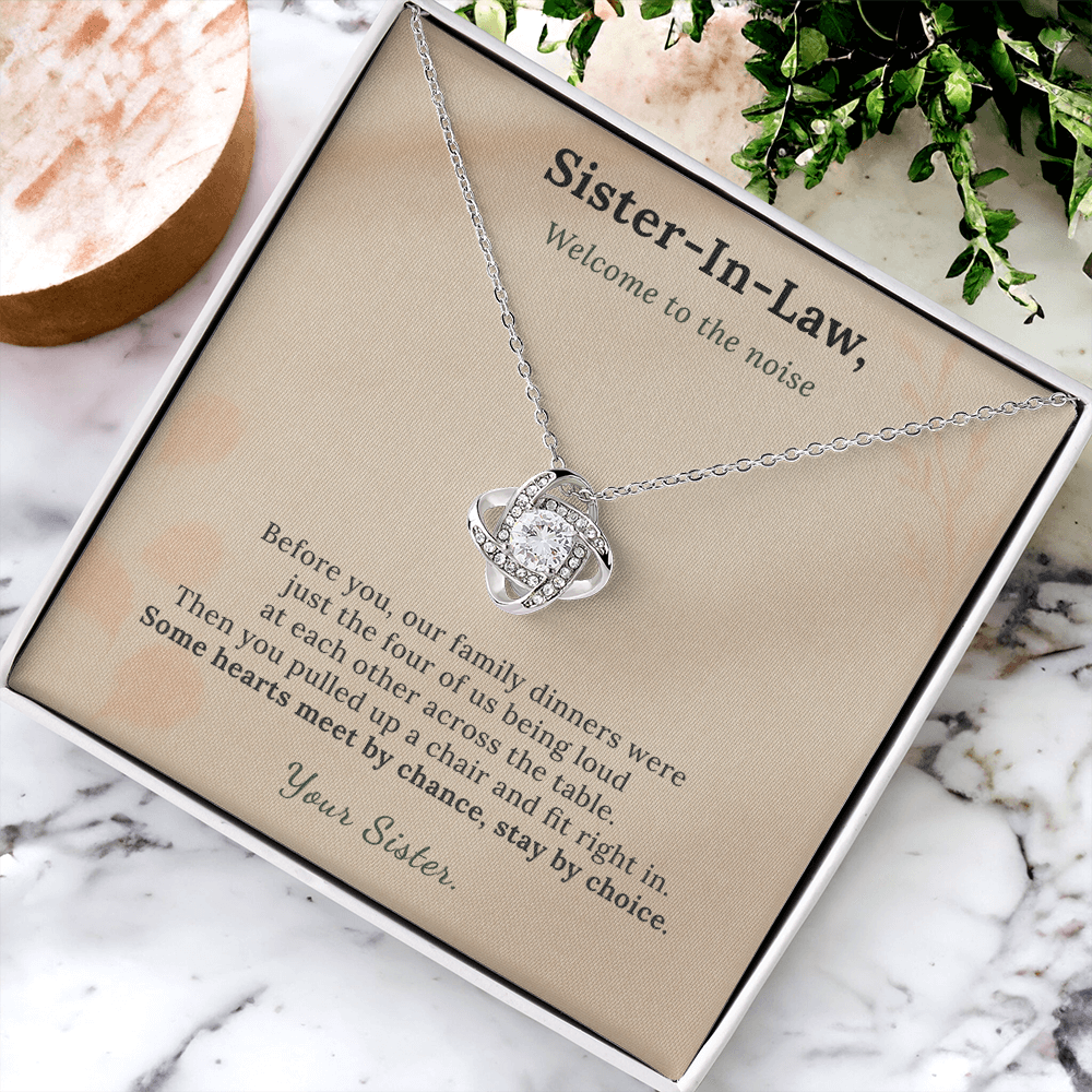New Sister Necklace Wedding Welcome Gift | Message Card | Knot Pendant Chosen Family