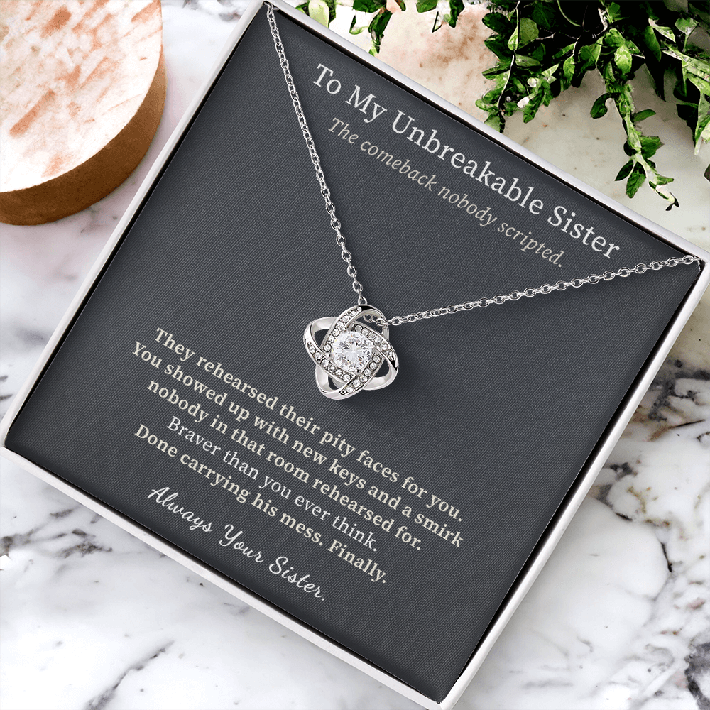 Strong Woman Necklace Divorce Gift From Sister | Message Card | Knot Pendant