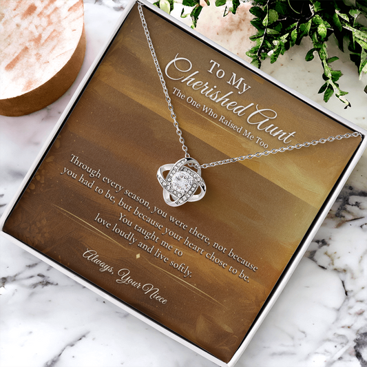 Aunt Necklace Appreciation Gift | You Mean More Than You Know | Message Card Knot Pendant