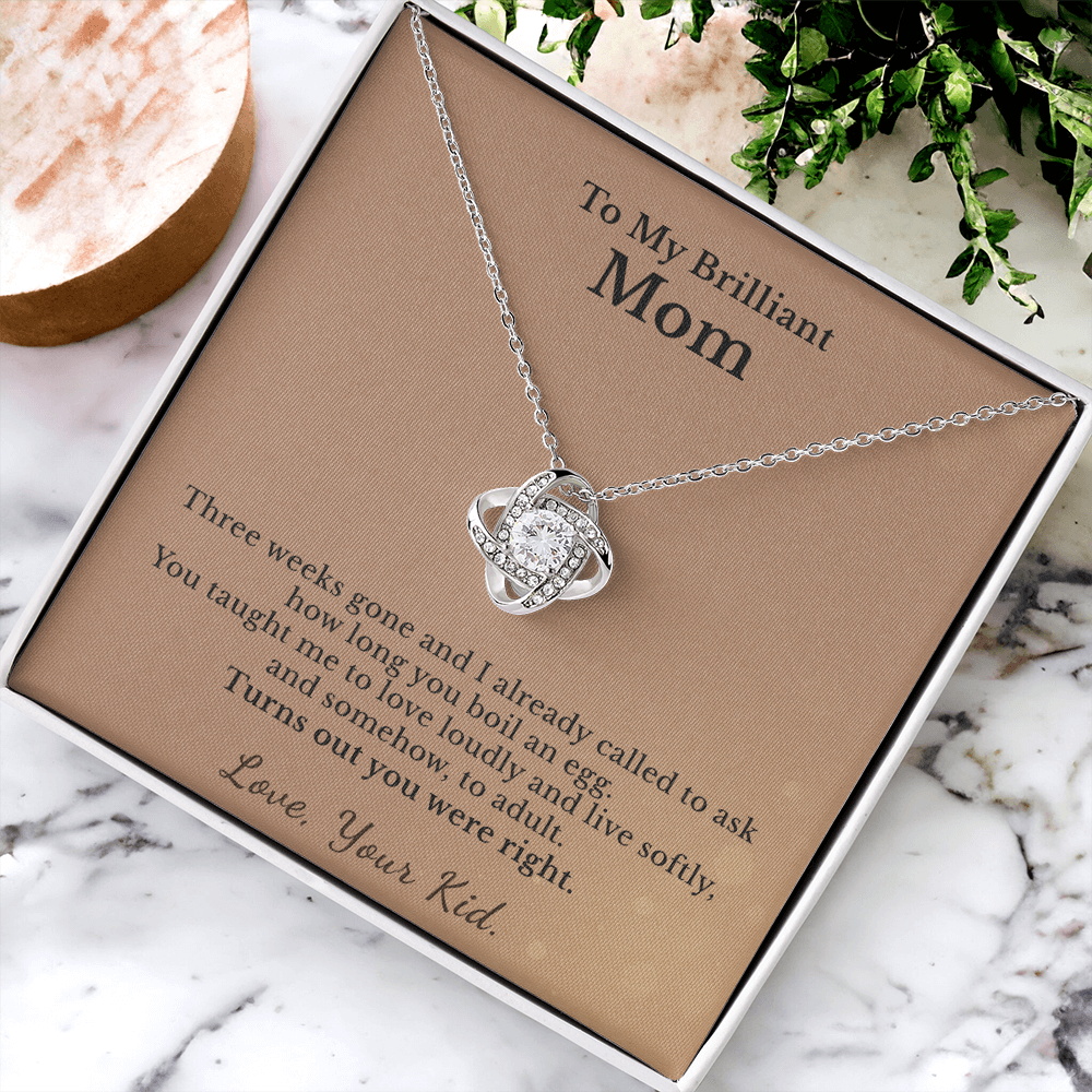 Mama Necklace Appreciation Gift From College Kid | Message Card | Knot Pendant Keepsake