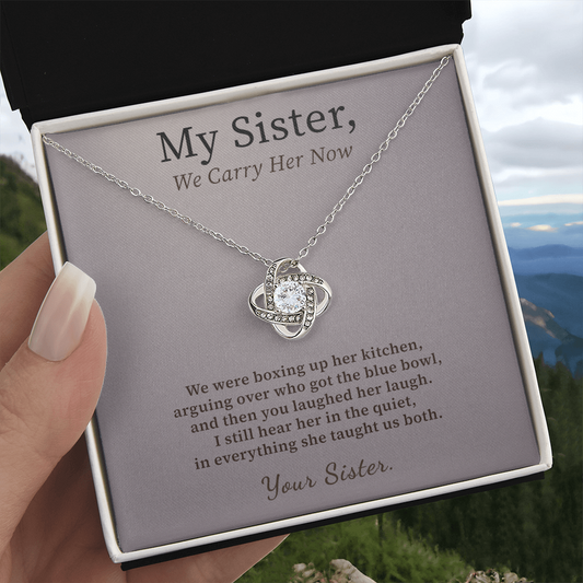 Sister Who Lost Mom Necklace Sentimental Gift | Message Card | Knot Pendant From Sister