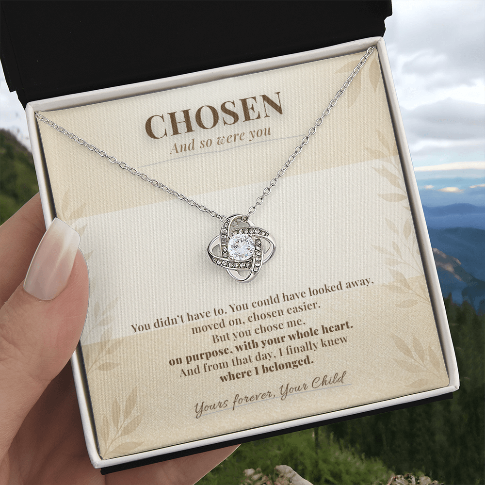 Adoptive Mom Necklace Finalization Gift | Message Card | Knot Pendant From Adopted Child