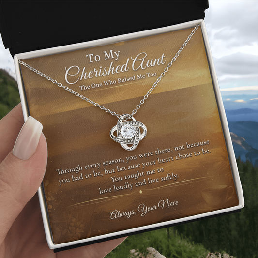 Aunt Necklace Appreciation Gift | You Mean More Than You Know | Message Card Knot Pendant