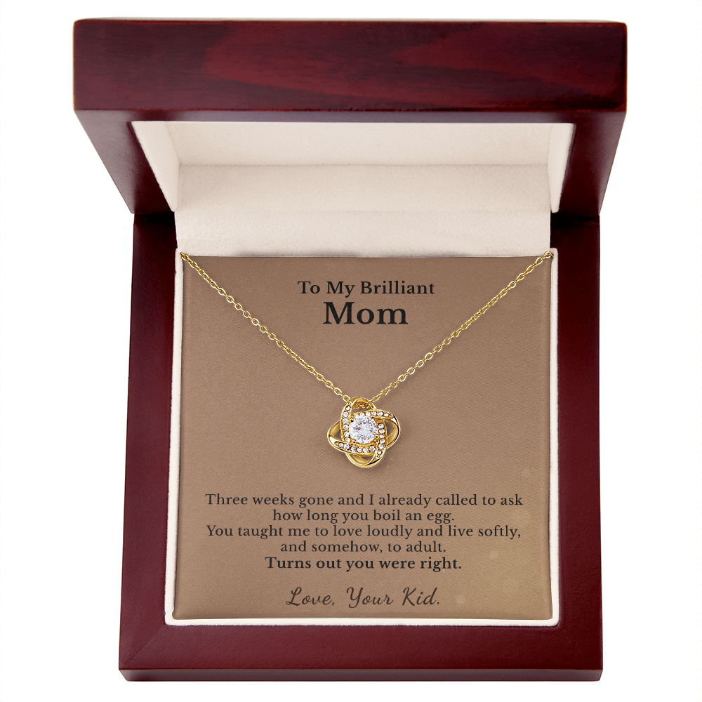 Mama Necklace Appreciation Gift From College Kid | Message Card | Knot Pendant Keepsake