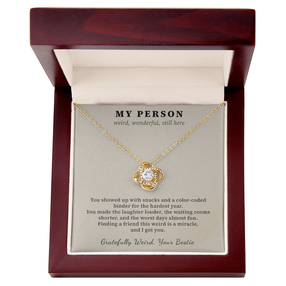 Best Friend Cancer Survivor Necklace Thank You Gift | Message Card | Knot Pendant Bestie