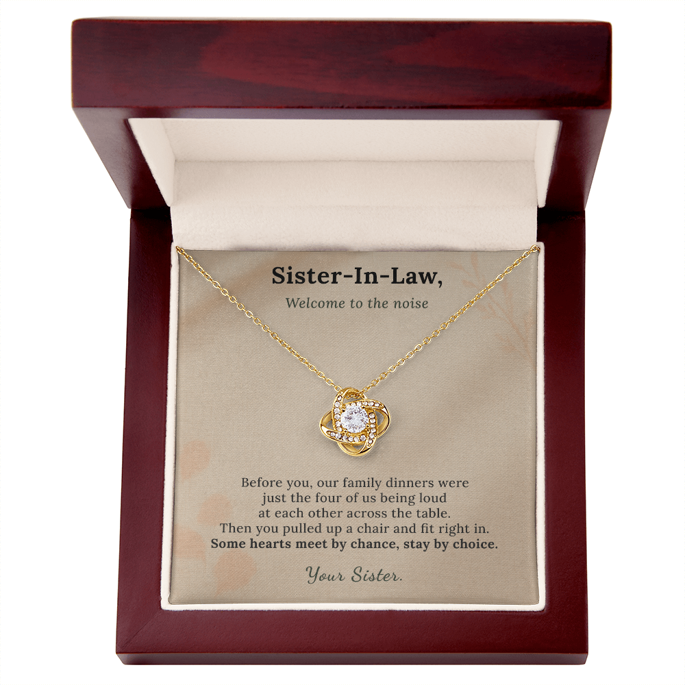New Sister Necklace Wedding Welcome Gift | Message Card | Knot Pendant Chosen Family