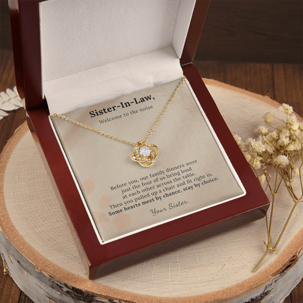 New Sister Necklace Wedding Welcome Gift | Message Card | Knot Pendant Chosen Family