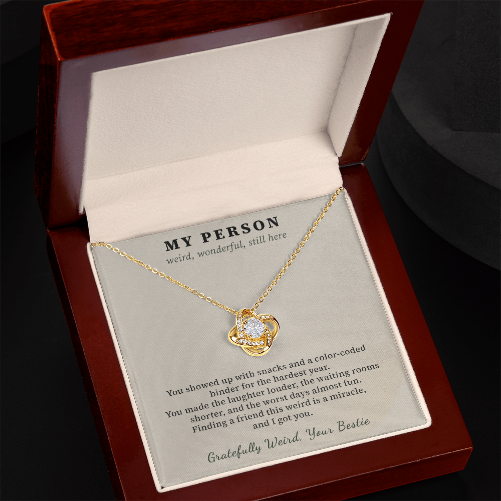 Best Friend Cancer Survivor Necklace Thank You Gift | Message Card | Knot Pendant Bestie