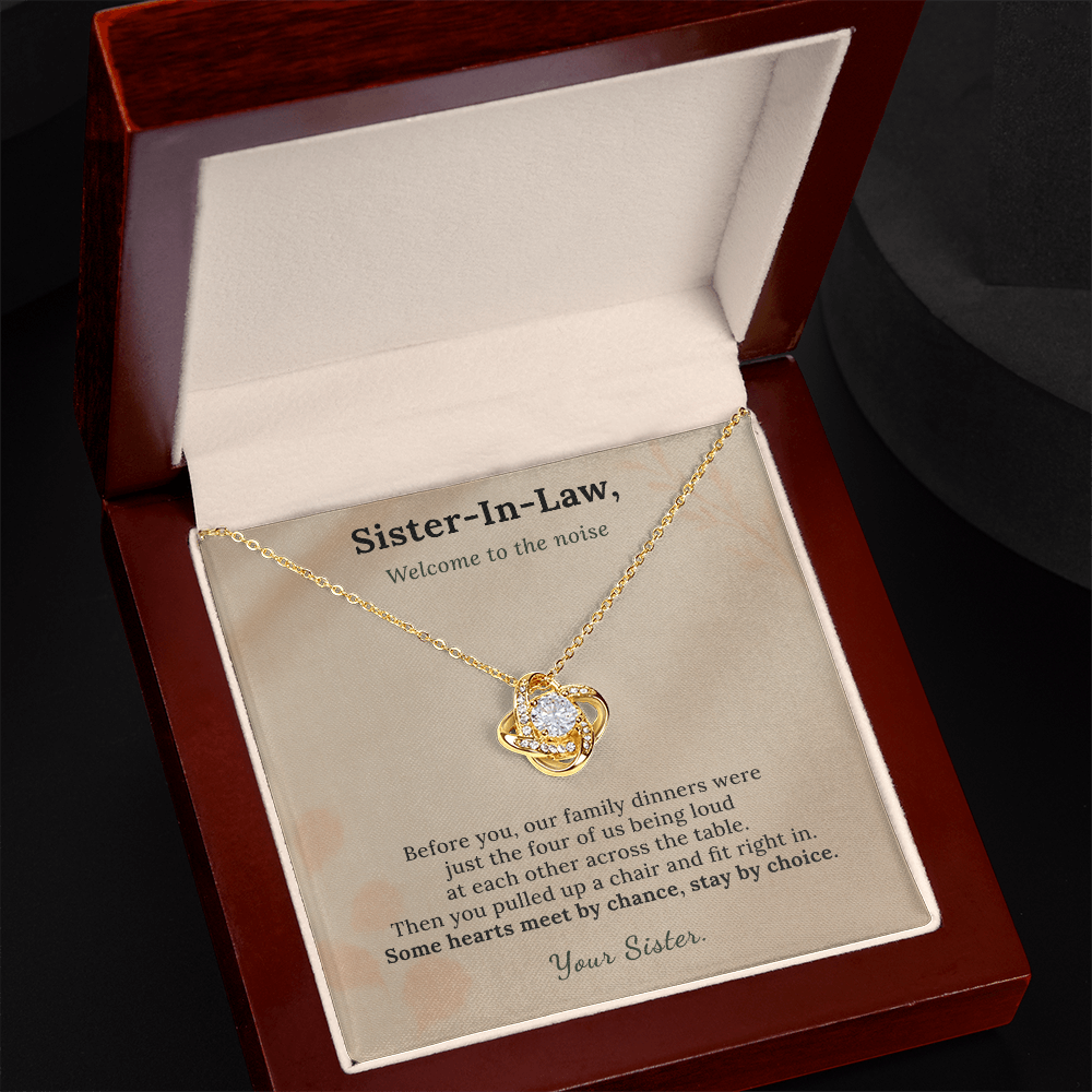 New Sister Necklace Wedding Welcome Gift | Message Card | Knot Pendant Chosen Family