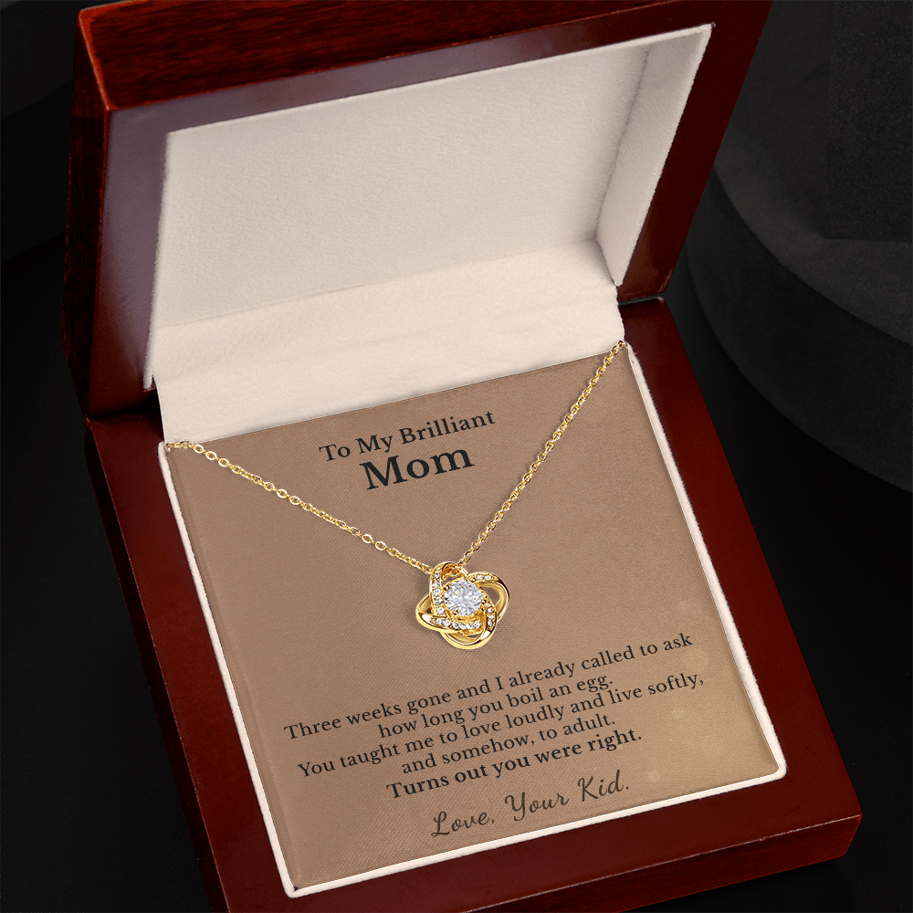 Mama Necklace Appreciation Gift From College Kid | Message Card | Knot Pendant Keepsake