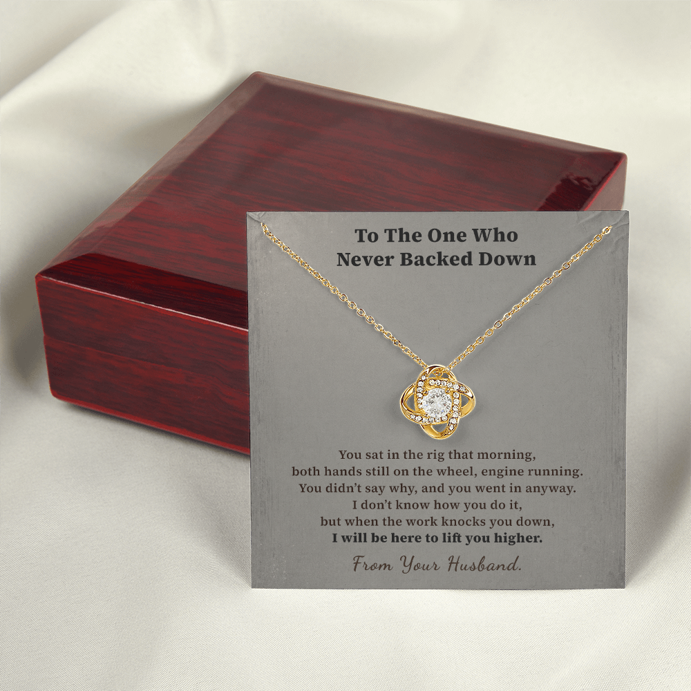 Lady Trucker Necklace Encouragement Gift | Message Card | Knot Pendant From Husband