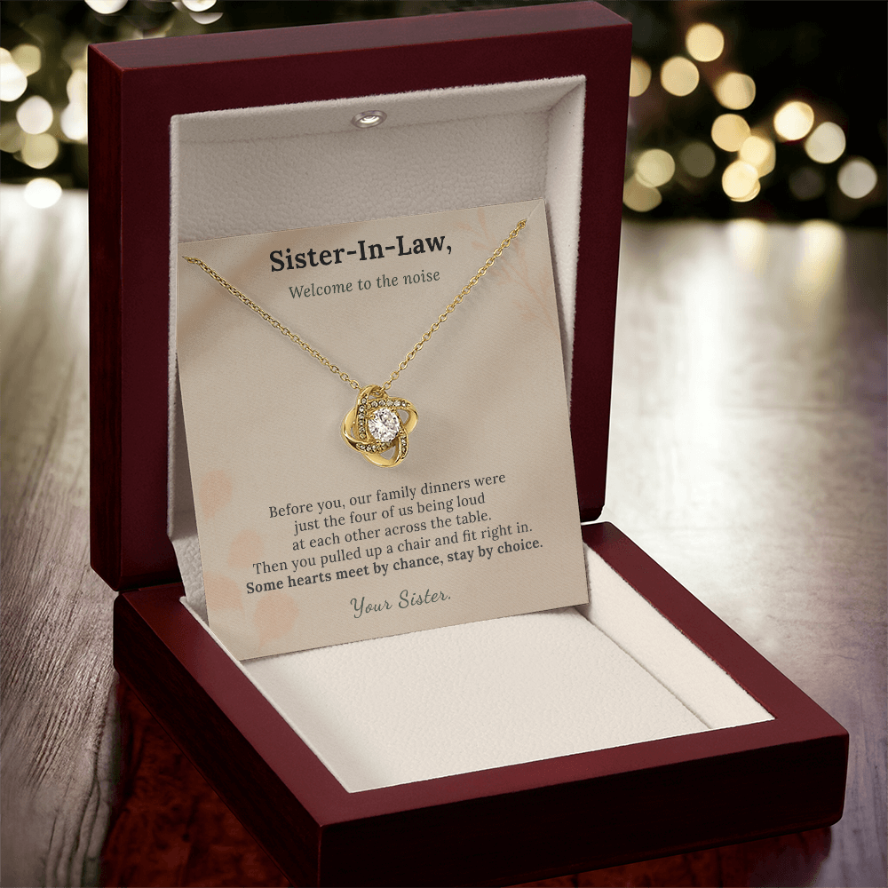 New Sister Necklace Wedding Welcome Gift | Message Card | Knot Pendant Chosen Family
