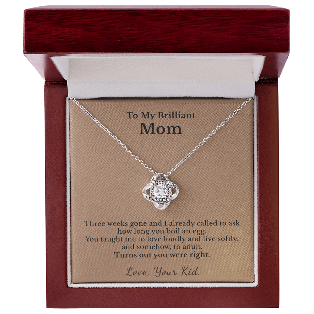 Mama Necklace Appreciation Gift From College Kid | Message Card | Knot Pendant Keepsake