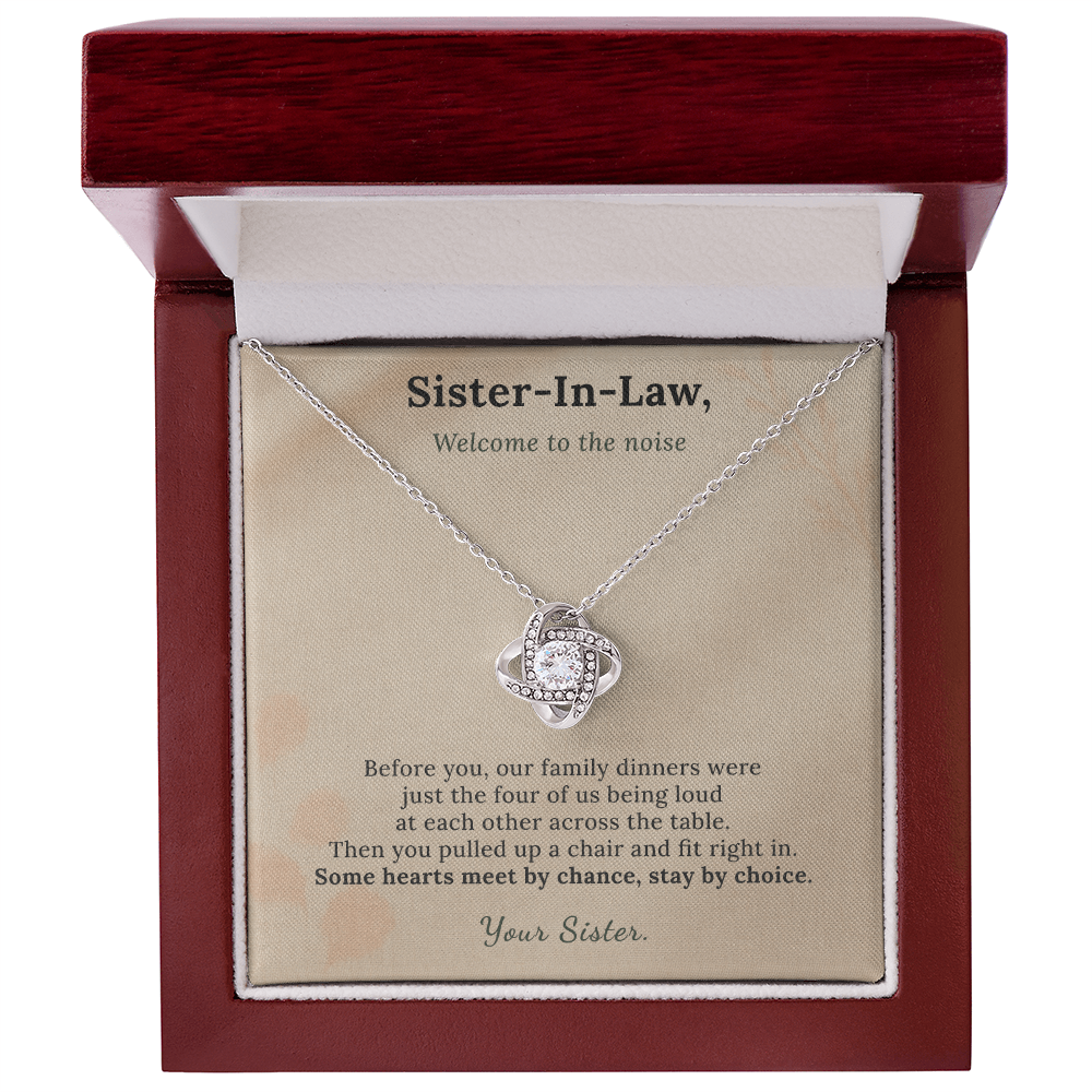 New Sister Necklace Wedding Welcome Gift | Message Card | Knot Pendant Chosen Family