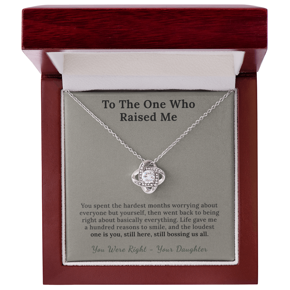 Cancer Survivor Mom Necklace Remission Gift From Daughter | Message Card | Knot Pendant Keepsake