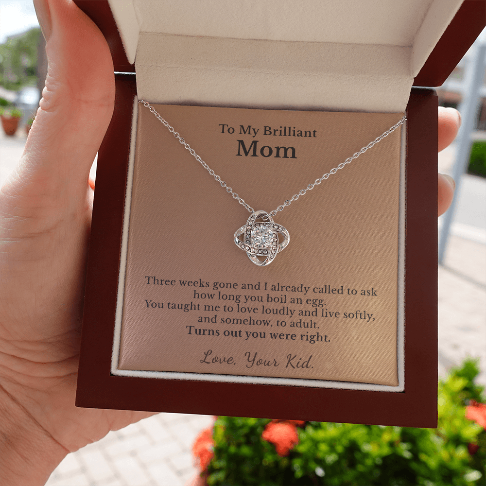 Mama Necklace Appreciation Gift From College Kid | Message Card | Knot Pendant Keepsake
