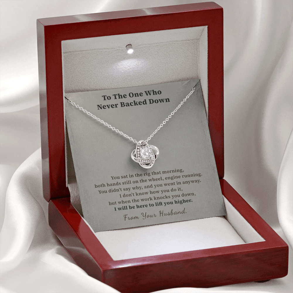 Lady Trucker Necklace Encouragement Gift | Message Card | Knot Pendant From Husband