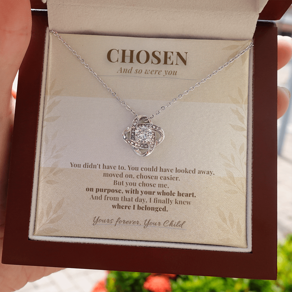 Adoptive Mom Necklace Finalization Gift | Message Card | Knot Pendant From Adopted Child