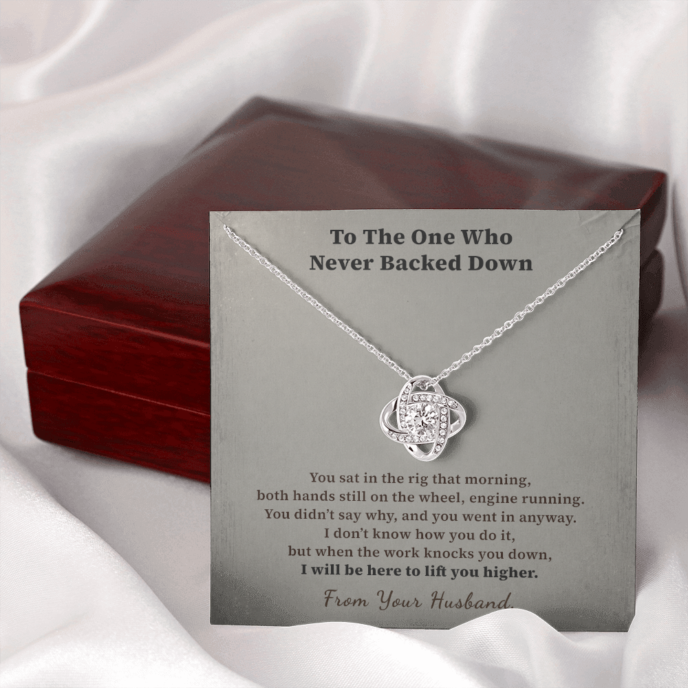 Lady Trucker Necklace Encouragement Gift | Message Card | Knot Pendant From Husband