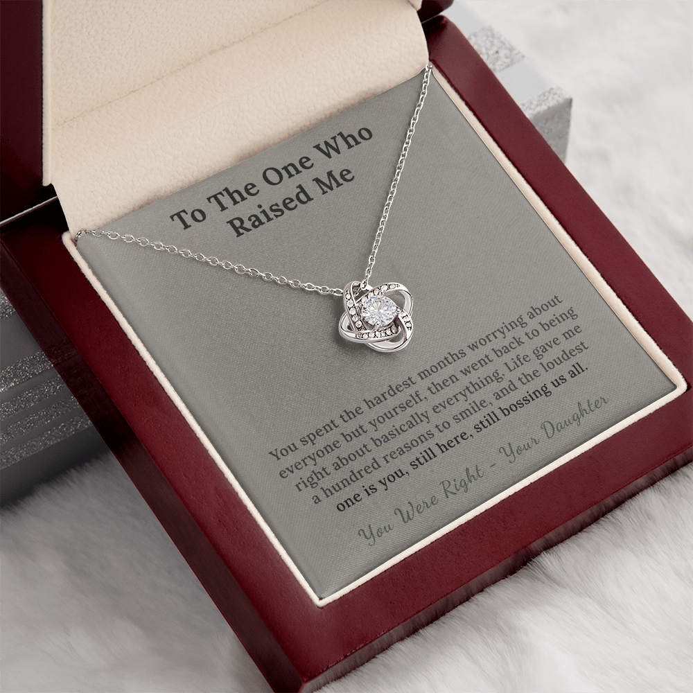Cancer Survivor Mom Necklace Remission Gift From Daughter | Message Card | Knot Pendant Keepsake