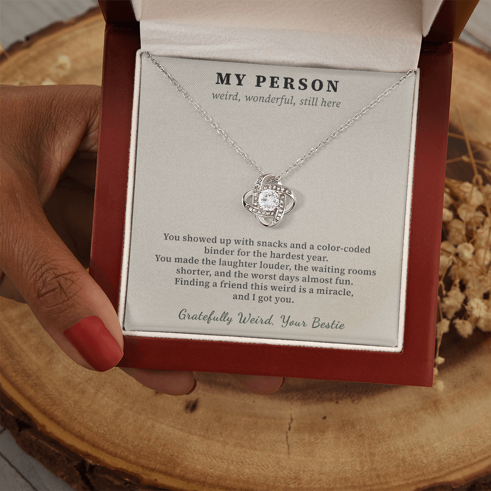 Best Friend Cancer Survivor Necklace Thank You Gift | Message Card | Knot Pendant Bestie