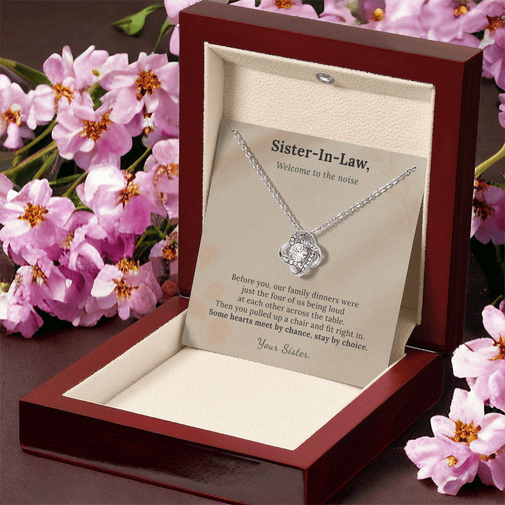 New Sister Necklace Wedding Welcome Gift | Message Card | Knot Pendant Chosen Family