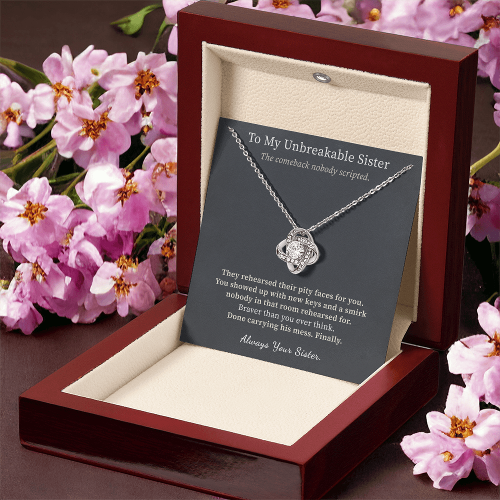 Strong Woman Necklace Divorce Gift From Sister | Message Card | Knot Pendant