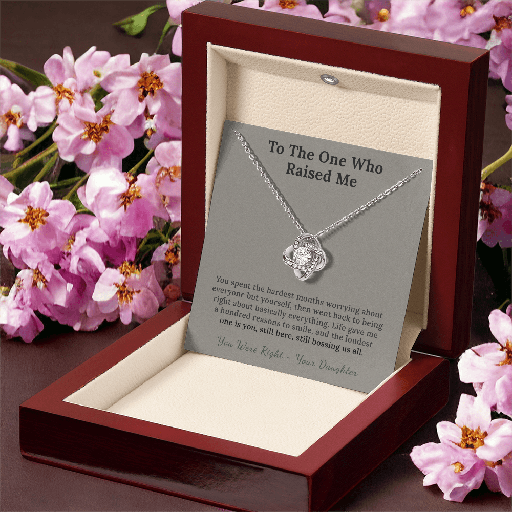 Cancer Survivor Mom Necklace Remission Gift From Daughter | Message Card | Knot Pendant Keepsake