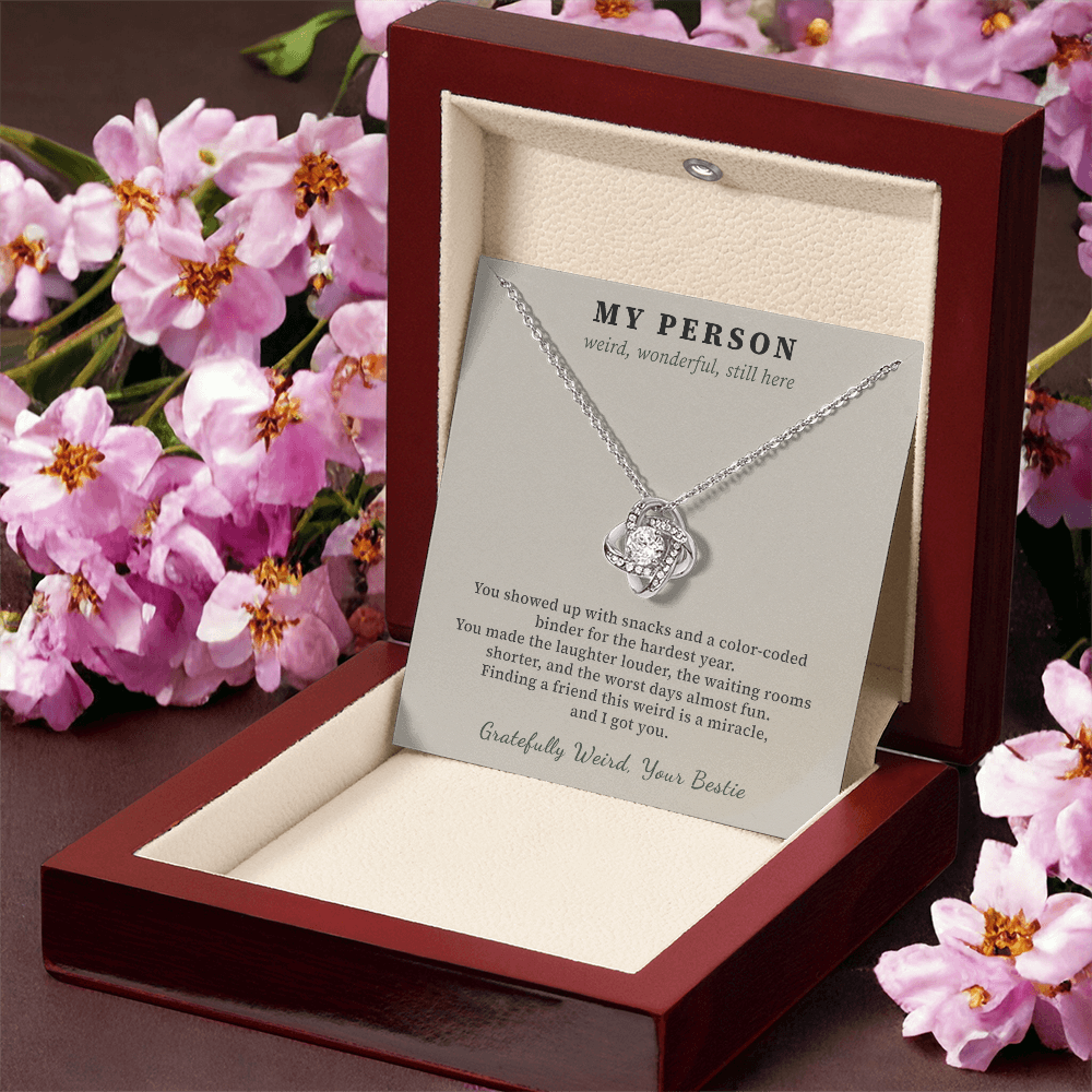 Best Friend Cancer Survivor Necklace Thank You Gift | Message Card | Knot Pendant Bestie