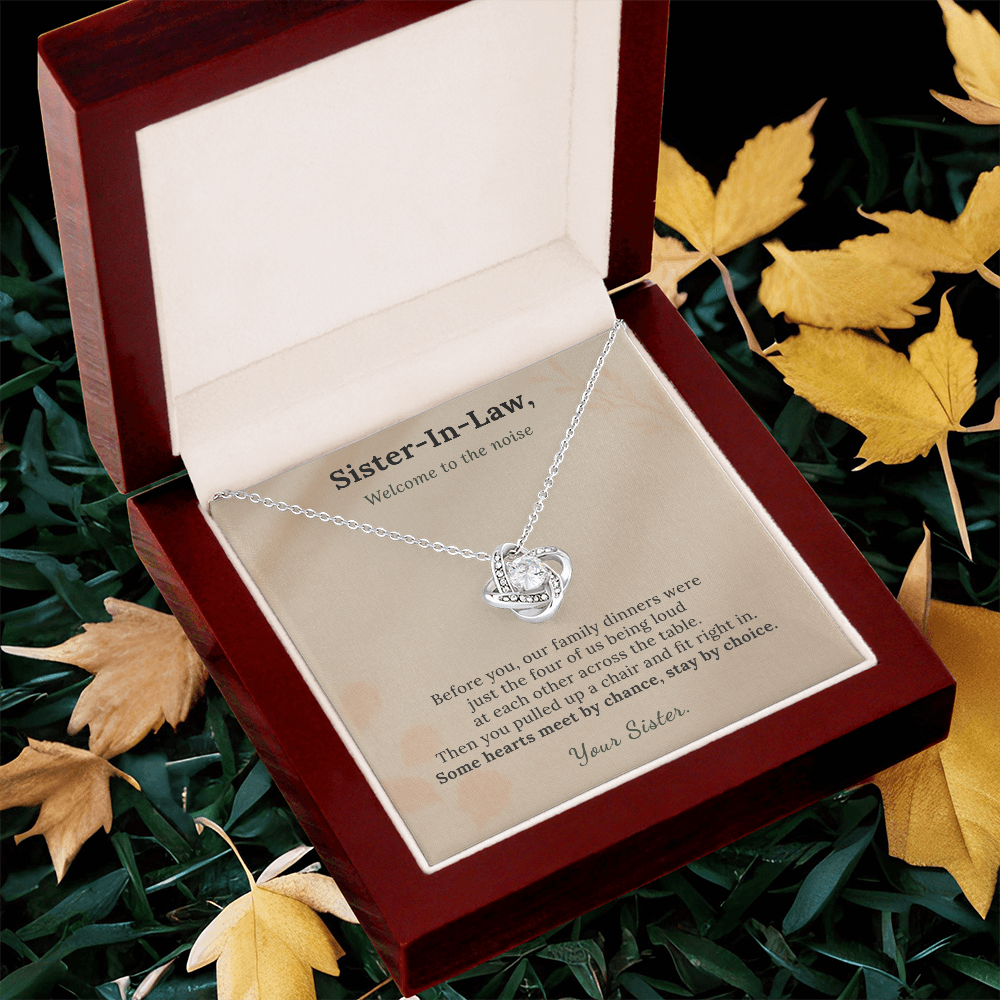 New Sister Necklace Wedding Welcome Gift | Message Card | Knot Pendant Chosen Family