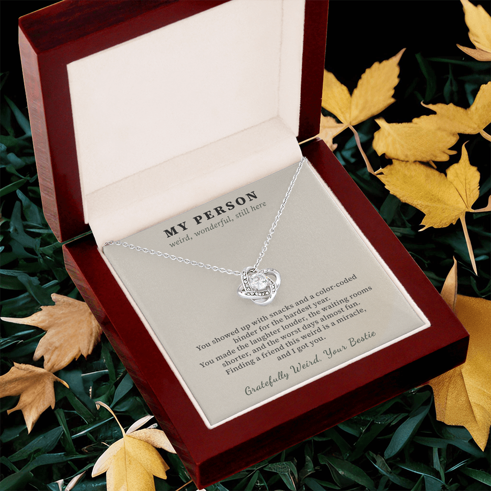 Best Friend Cancer Survivor Necklace Thank You Gift | Message Card | Knot Pendant Bestie