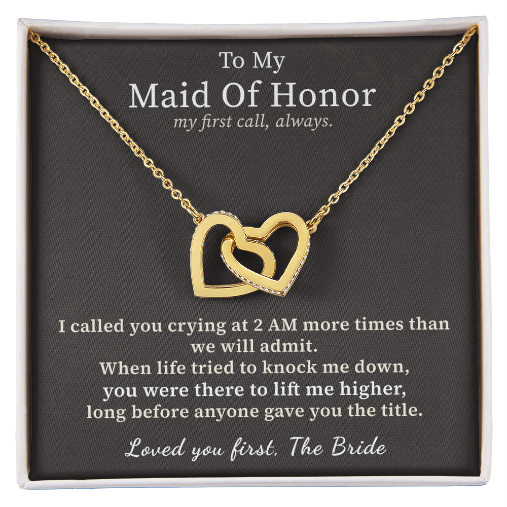 Maid Of Honor Necklace Thank You Gift From Bride | Message Card | Two Hearts Pendant