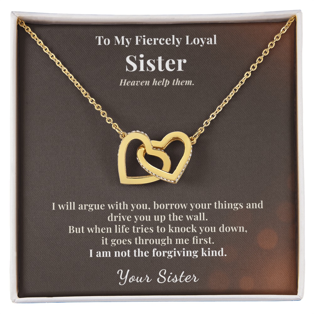 Little Sister Necklace Gift From Big Sis | Fiercely Loyal | Message Card | Two Hearts