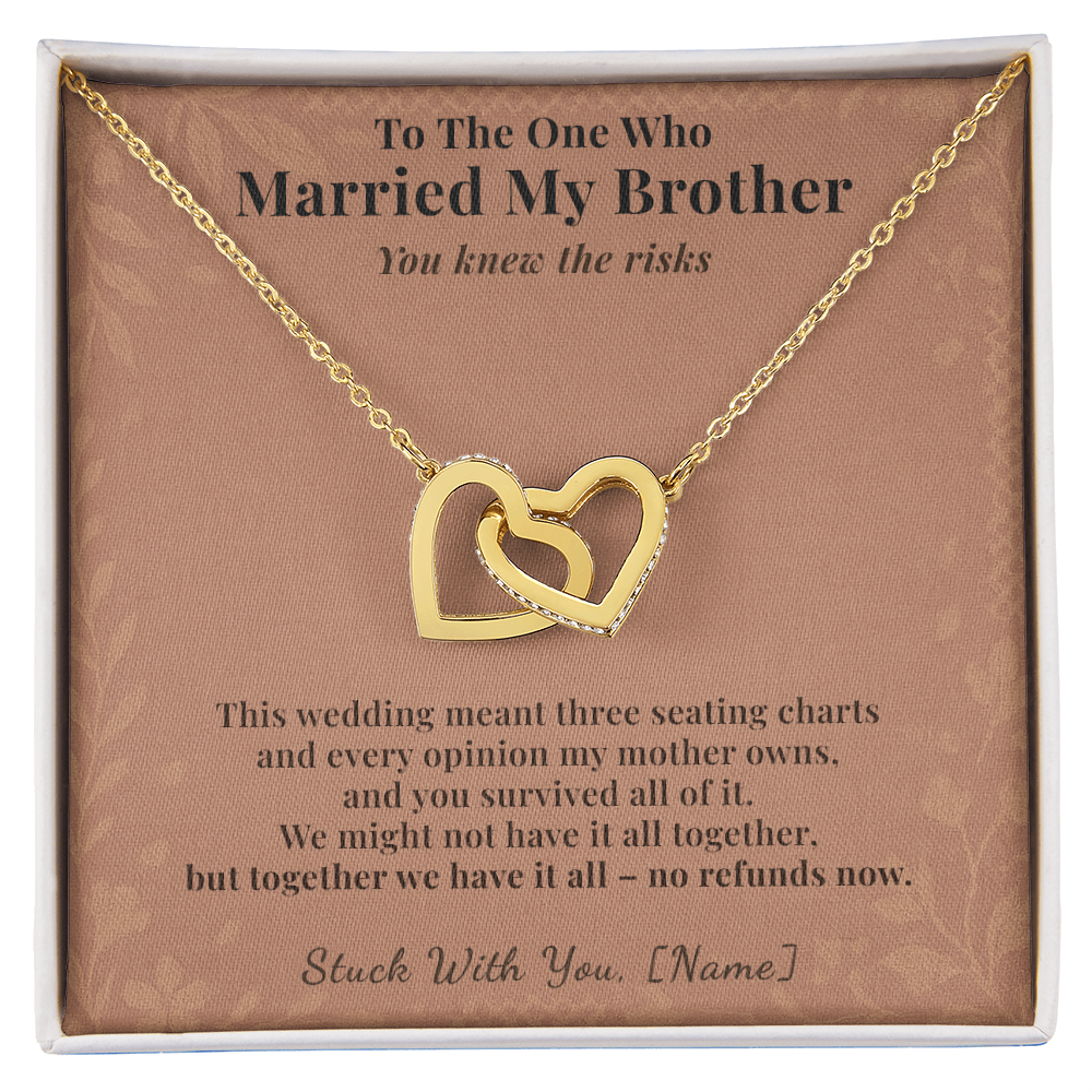 Bride Necklace Welcome Gift From Sister In Law | Message Card | Two Hearts Pendant