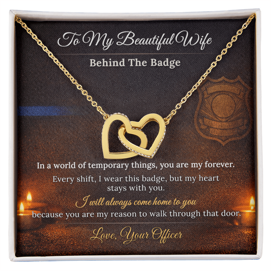 Interlocking Hearts Necklace for Police Wife Veterans Day Gift | Message Card
