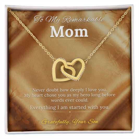 Mom Necklace Meaningful Gift | Message Card | Two Hearts Pendant Son