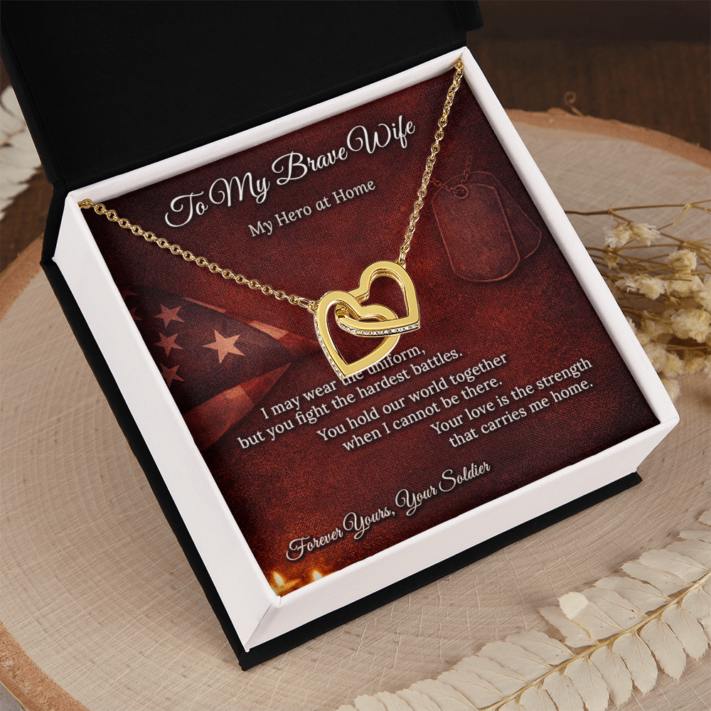 Interlocking Hearts Necklace for Military Wife Homecoming Gift | Message Card | Army Navy