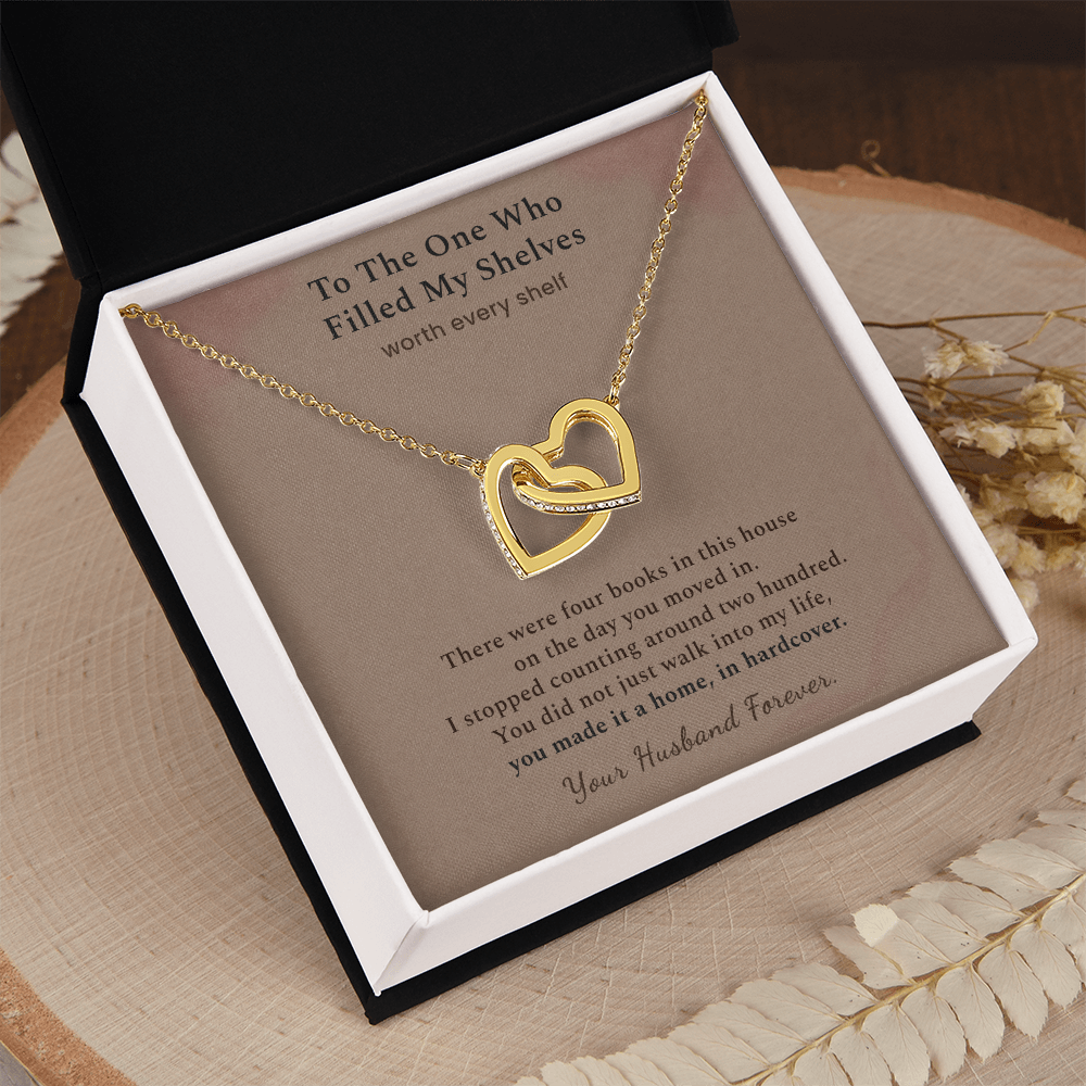 Bookish Soulmate Necklace Anniversary Gift | Message Card | Two Hearts Pendant Book Collector