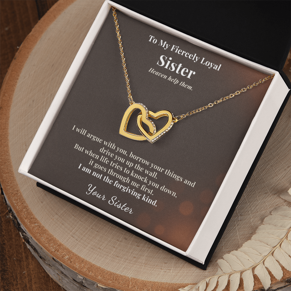 Little Sister Necklace Gift From Big Sis | Fiercely Loyal | Message Card | Two Hearts