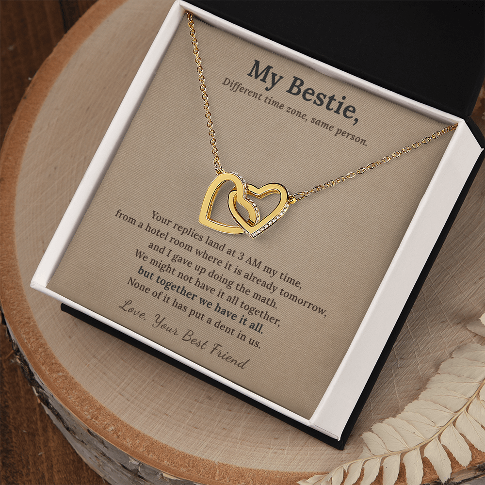 Best Friend Flight Attendant Necklace Appreciation Gift | Message Card | Two Hearts Long Distance