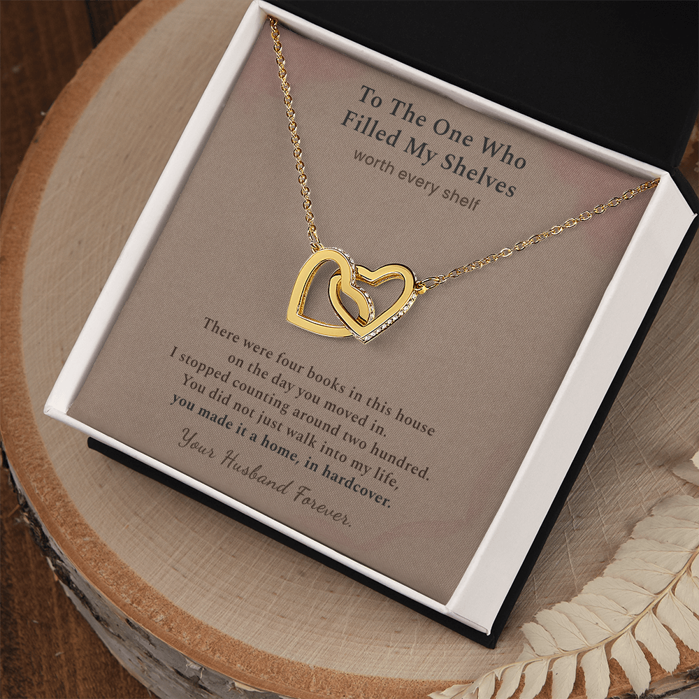 Bookish Soulmate Necklace Anniversary Gift | Message Card | Two Hearts Pendant Book Collector