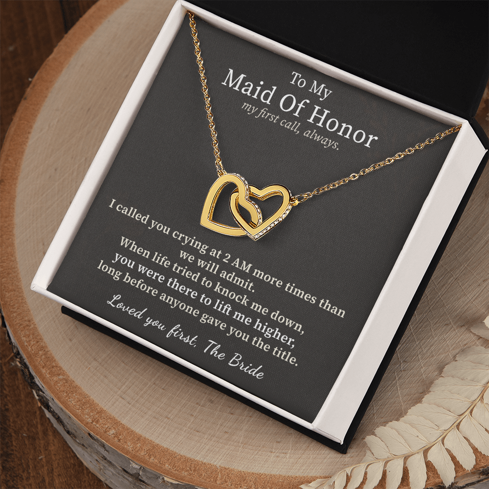 Maid Of Honor Necklace Thank You Gift From Bride | Message Card | Two Hearts Pendant